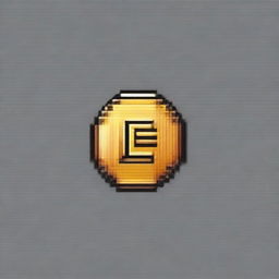 Create a pixel art image of a coin with the letter 'E' in the center