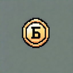 Create a pixel art image of a coin with the letter 'E' in the center