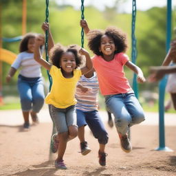 A lively scene of Black children playing at a playground