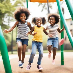 A lively scene of Black children playing at a playground