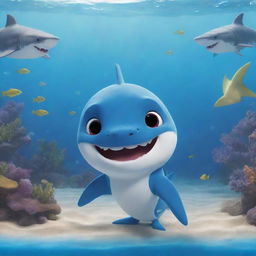 Finley the baby shark, full of joy and wisdom, back in his familiar watery home. He's joyfully sharing stories of his incredible adventures with his wide-eyed family and friends, inspiring them about the amazing wonders awaiting beyond their residence.