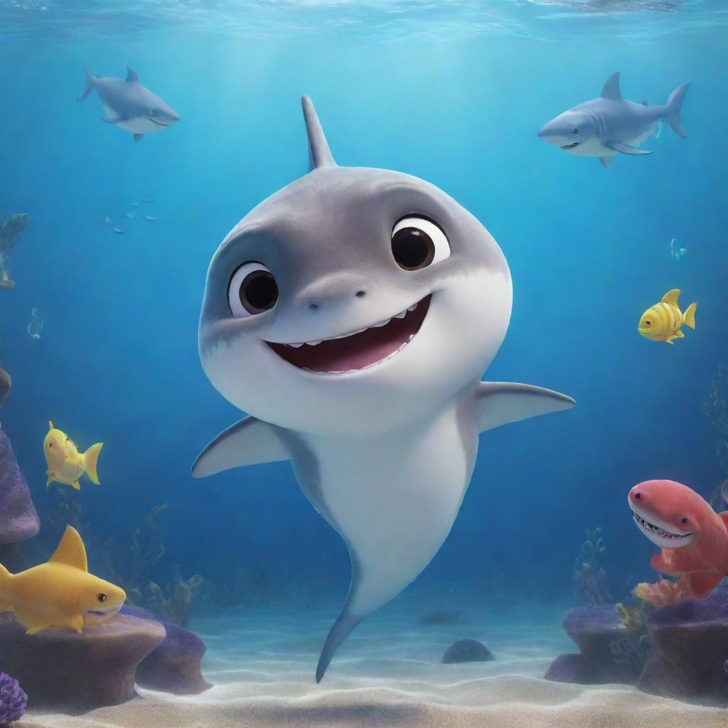 Finley the baby shark, full of joy and wisdom, back in his familiar watery home. He's joyfully sharing stories of his incredible adventures with his wide-eyed family and friends, inspiring them about the amazing wonders awaiting beyond their residence.