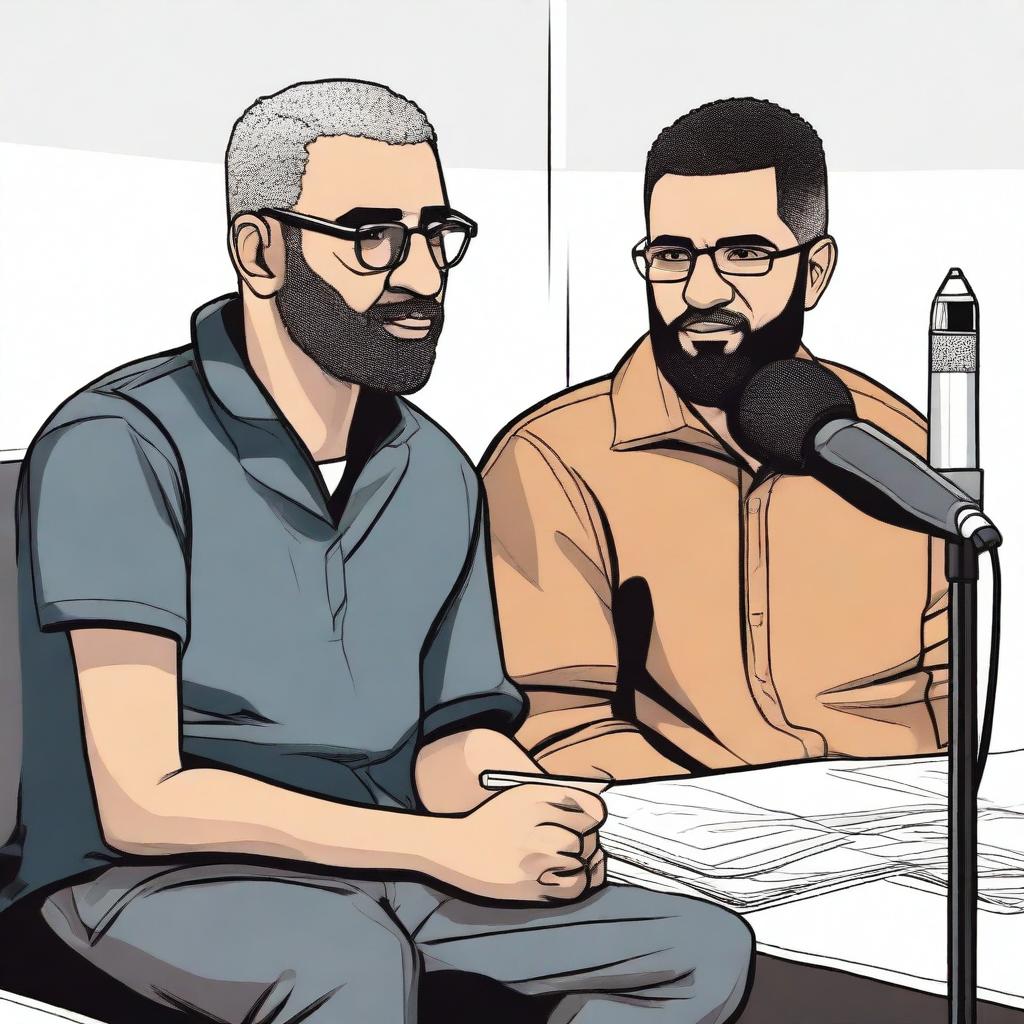 A detailed illustration of an interview with Omar Hasan