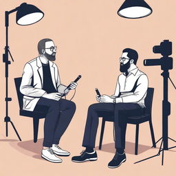 A detailed illustration of an interview with Omar Hasan