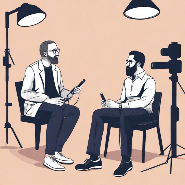 A detailed illustration of an interview with Omar Hasan