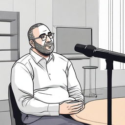 A detailed illustration of an interview with Omar Hasan