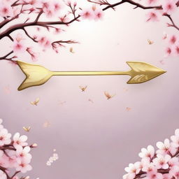 A long, golden floating arrow adorned with a beautiful cherry blossom pattern