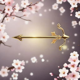 A long, golden floating arrow adorned with a beautiful cherry blossom pattern