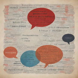 An abstract artwork capturing the essence of an English conversation, with dialogue bubbles filled with classic English phrases and textual elements.