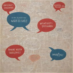 An abstract artwork capturing the essence of an English conversation, with dialogue bubbles filled with classic English phrases and textual elements.