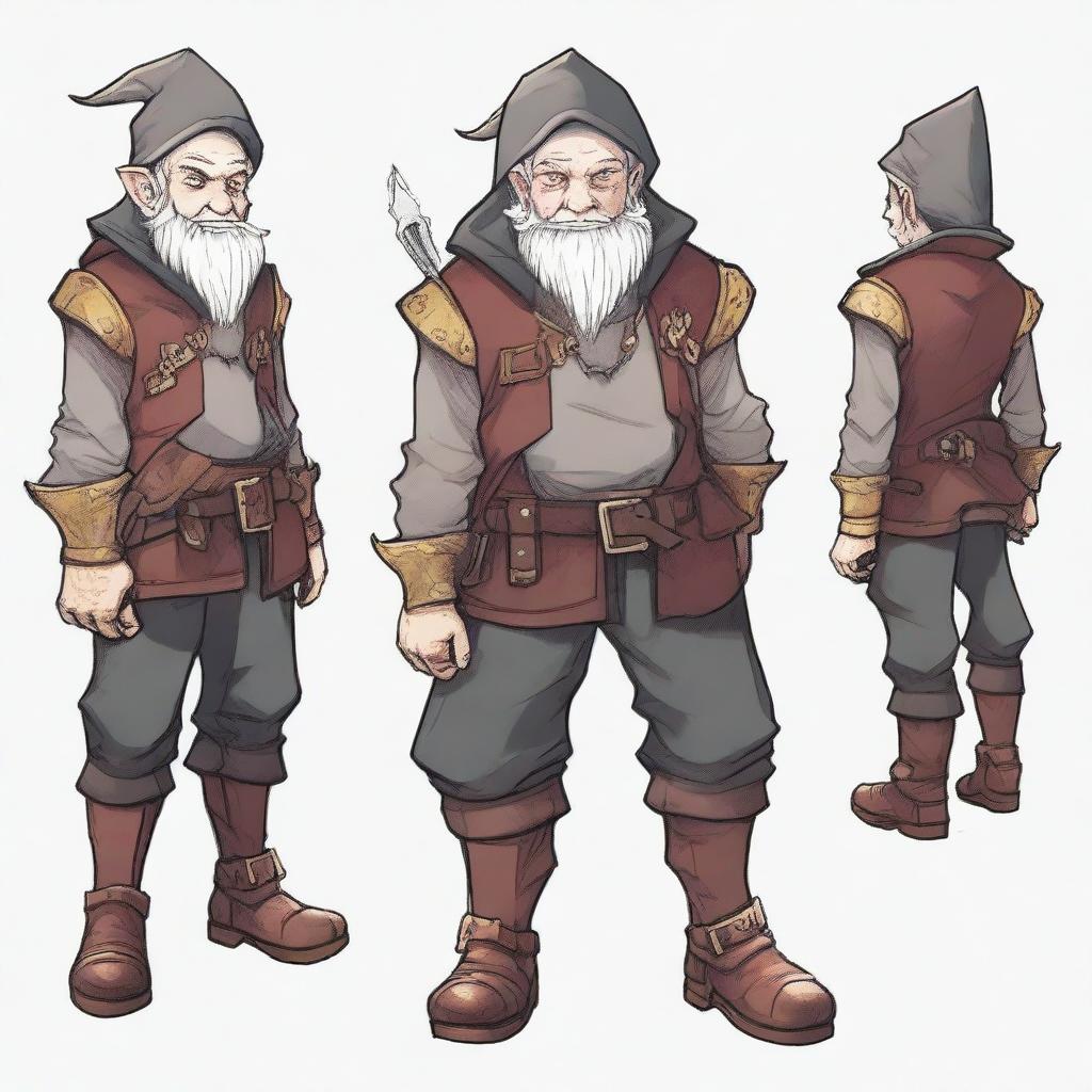 A non-realistic drawing of a young gnome artificer blacksmith with golden eyes