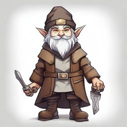 A non-realistic drawing of a young gnome artificer blacksmith with golden eyes