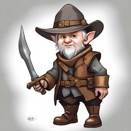 A non-realistic drawing of a young gnome artificer blacksmith with golden eyes