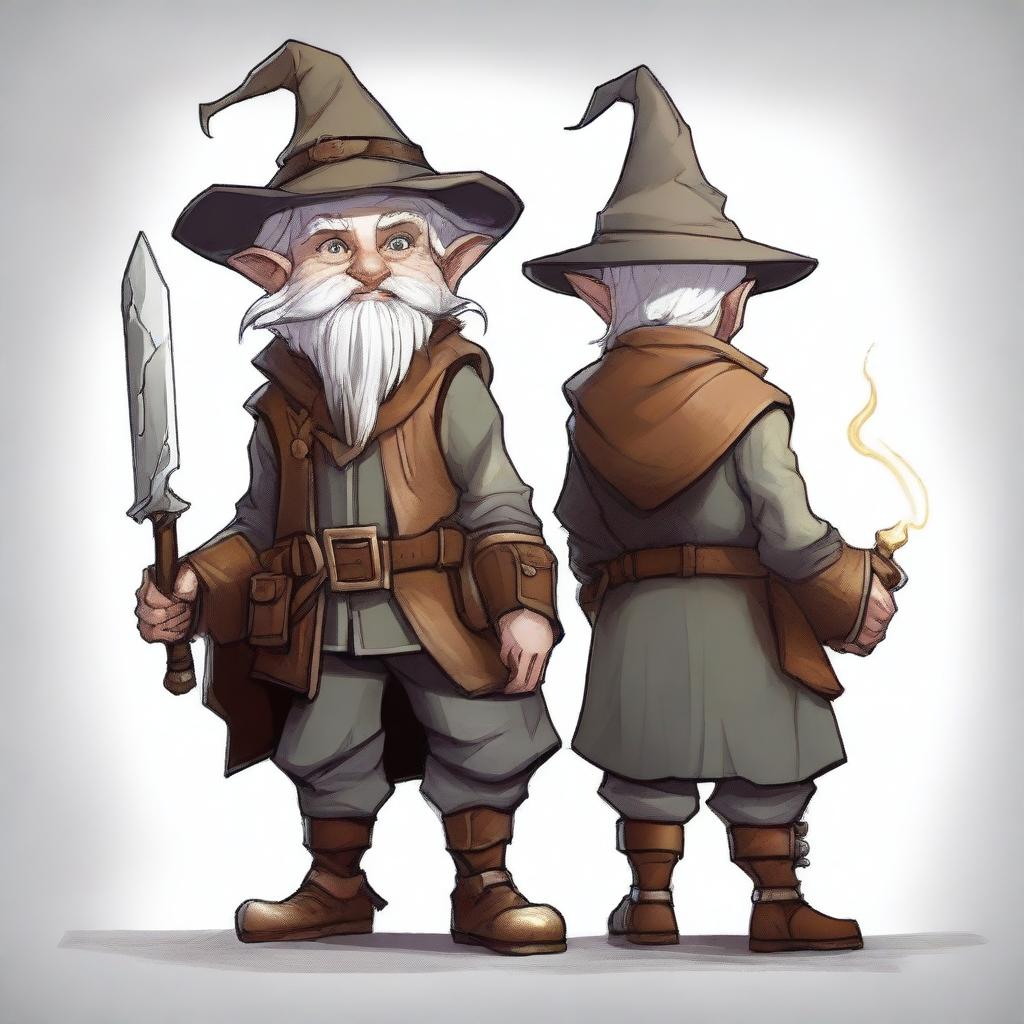 A non-realistic drawing of a young gnome artificer blacksmith with golden eyes