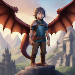 A young male child who is a dragon shifter, featuring a blend of human and dragon characteristics