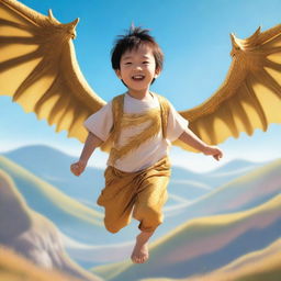 A young male child with golden dragon wings