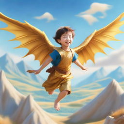 A young male child with golden dragon wings