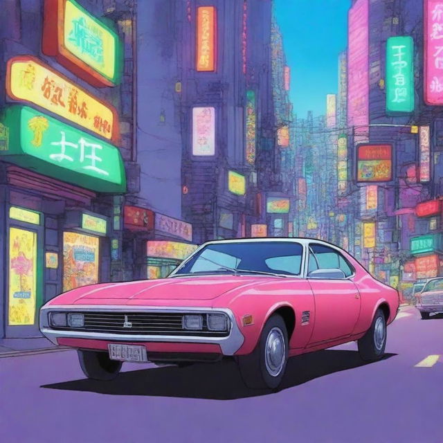 A detailed and vibrant sci-fi anime rendering of the Chevrolet 科鲁泽 car