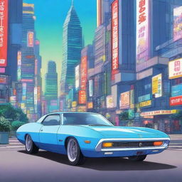 A detailed and vibrant sci-fi anime rendering of the Chevrolet 科鲁泽 car