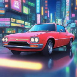 A detailed and vibrant sci-fi anime rendering of the Chevrolet 科鲁泽 car