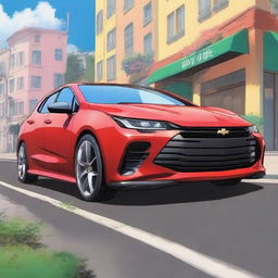 A detailed and vibrant anime rendering of the 2020 Chevrolet 科鲁泽 car