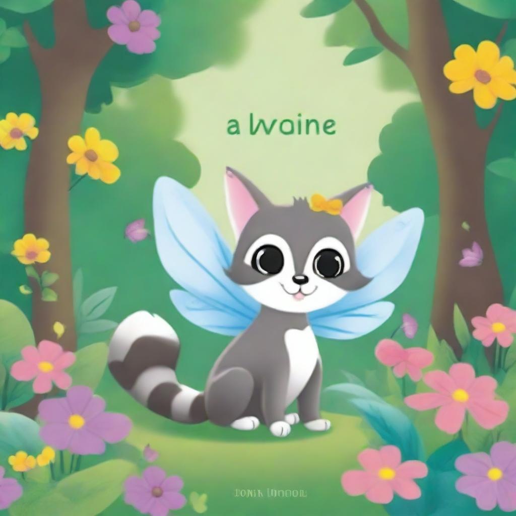 A children's storybook cover featuring a fairy cat and a raccoon in a peaceful 2D forest