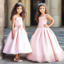 Crie uma imagem com duas garotas, uma delas é uma princesa, elas estão se olhando com competitividade e o fundo é um acampamento