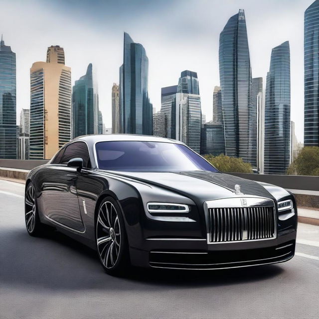 A stunning Rolls Royce hypercar with a futuristic design, featuring sleek aerodynamic lines, advanced technology, and luxurious details