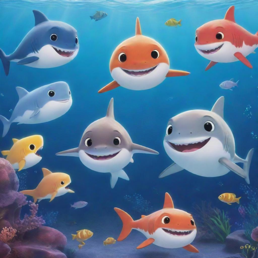 Image of sea creatures intently listening as the cherished tale of Finley, the adventurous baby shark is retold. The scene is full of excitement and inspiration, reminding creatures of the treasures that come from daring exploration of the unknown.