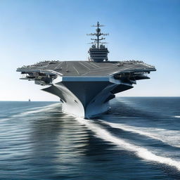 A highly detailed image of a futuristic aircraft carrier on the ocean