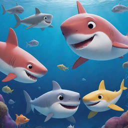 Image of sea creatures intently listening as the cherished tale of Finley, the adventurous baby shark is retold. The scene is full of excitement and inspiration, reminding creatures of the treasures that come from daring exploration of the unknown.