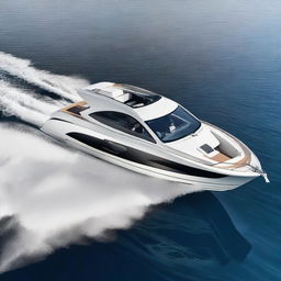 A sleek and modern boat designed by BMW, featuring elegant lines, a luxurious interior, and the iconic BMW logo prominently displayed