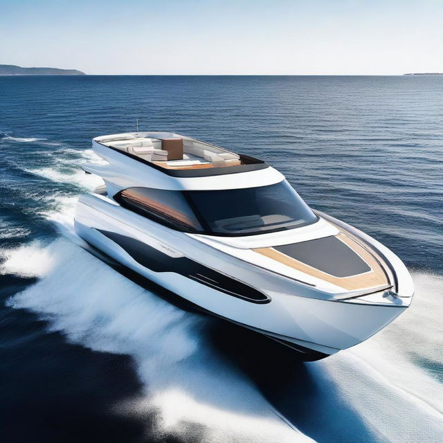 A sleek and modern boat designed by BMW, featuring elegant lines, a luxurious interior, and the iconic BMW logo prominently displayed