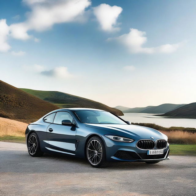 A high-quality image of a sleek and modern BMW car, showcasing its elegant design, luxurious interior, and the iconic BMW logo