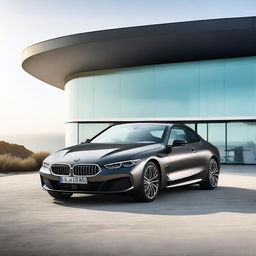 A high-quality image of a sleek and modern BMW car, showcasing its elegant design, luxurious interior, and the iconic BMW logo