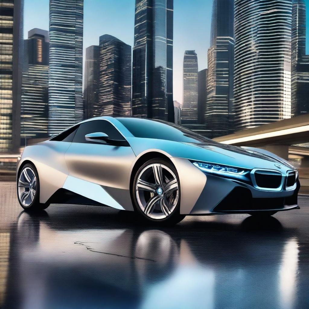 A futuristic BMW car with a sleek, aerodynamic design, advanced technology features, and a luxurious interior