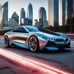 A futuristic BMW car with a sleek, aerodynamic design, advanced technology features, and a luxurious interior