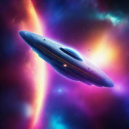 A captivating space exploration scene in digital art, featuring a futuristic spaceship navigating through a galaxy filled with vibrant nebulae, distant stars, and mysterious planets