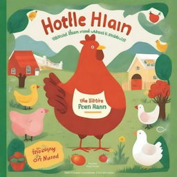 A vibrant and playful book cover for a children's story book titled 'The Little Red Hen'