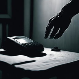 A horror movie poster featuring a walkie talkie on a table