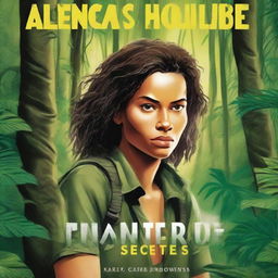 A thrilling book cover featuring a woman in a dense jungle