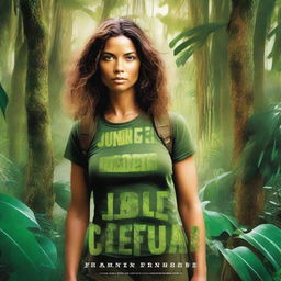 A thrilling book cover featuring a woman in a dense jungle