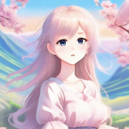 Create an image of a beautiful anime-style waifu character