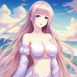 Create an image of a much more provocative anime-style waifu character