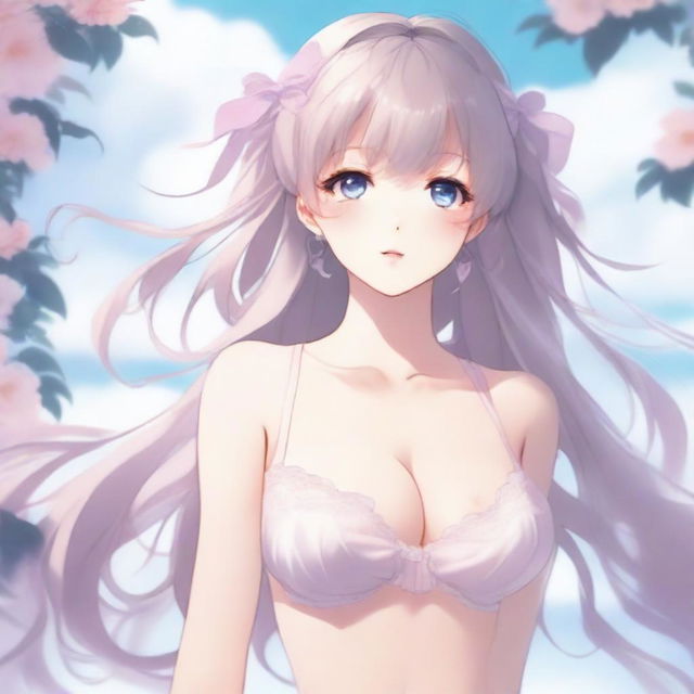 Create an image of an anime-style waifu character wearing lingerie