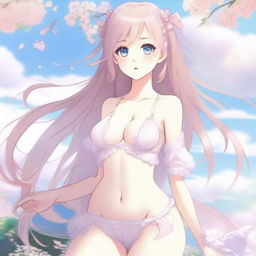 Create an image of an anime-style waifu character wearing lingerie