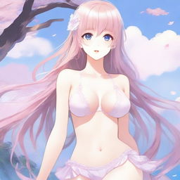 Create an image of an anime-style waifu character wearing lingerie