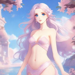 Create an image of an anime-style waifu character inspired by Aphrodite, the Greek goddess of love, wearing elegant lingerie