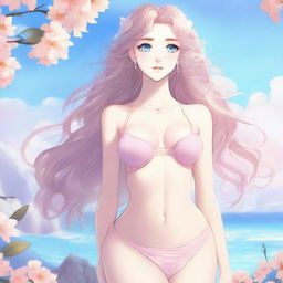 Create an image of an anime-style waifu character inspired by Aphrodite, the Greek goddess of love, wearing elegant lingerie