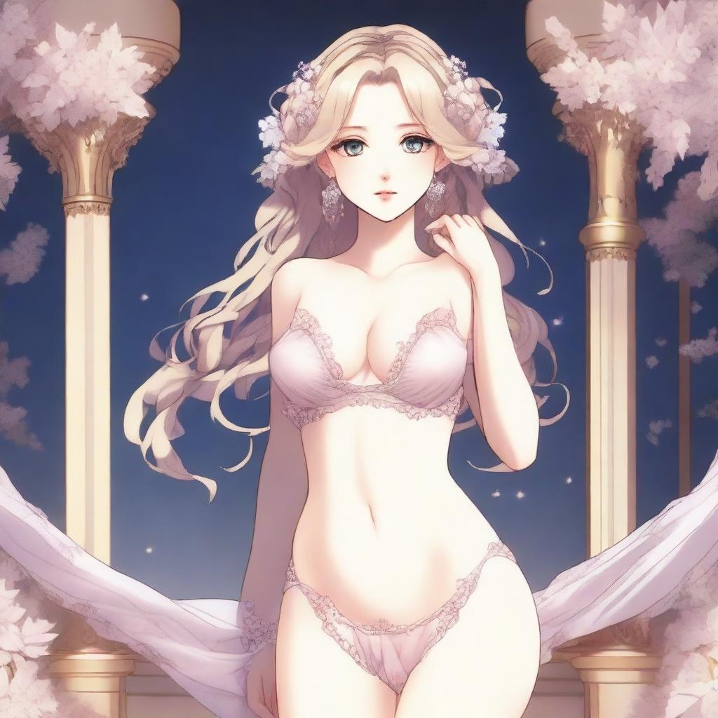 Aphrodite in anime style wearing lingerie